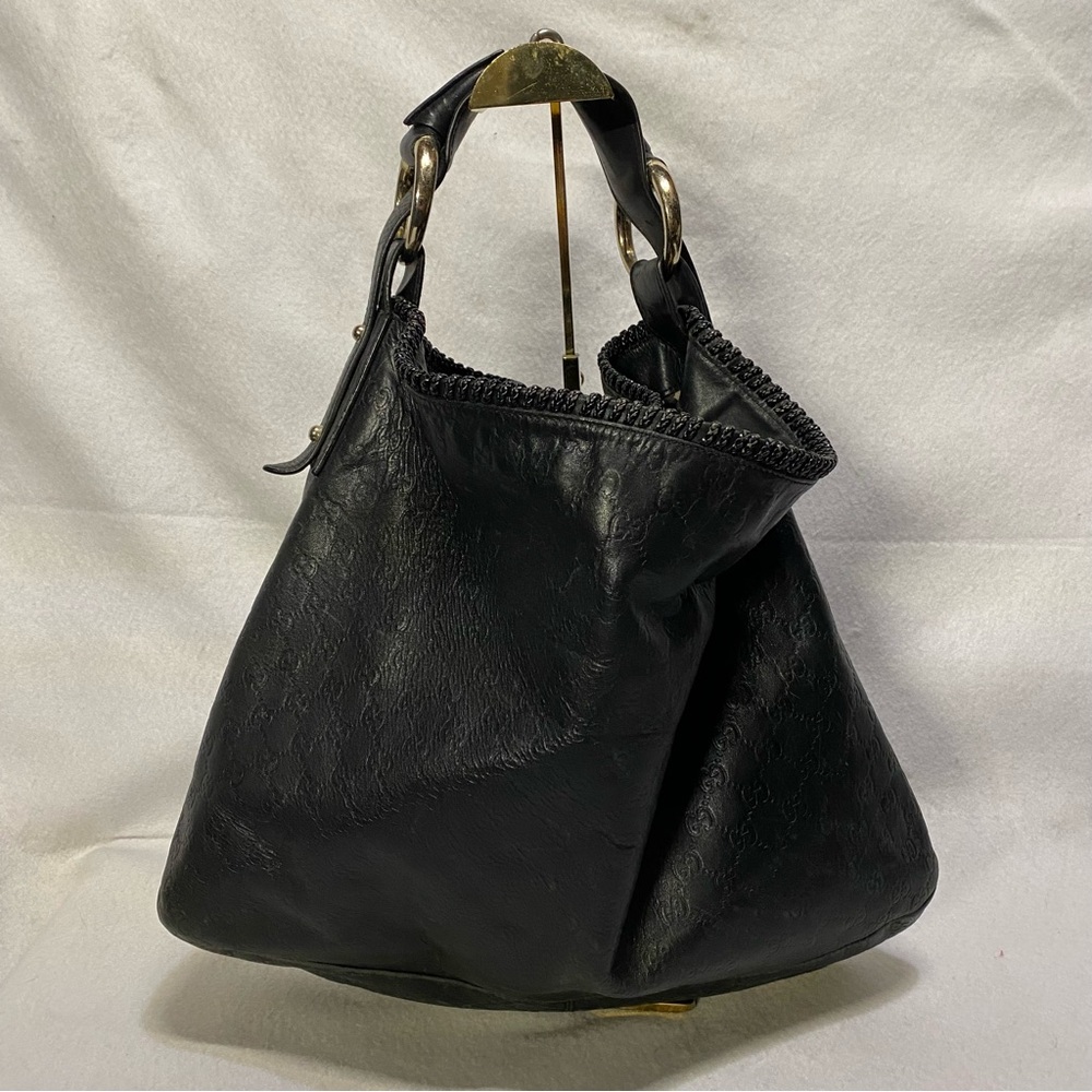Gucci Black Leather Hobo Bag with Brass Hardware